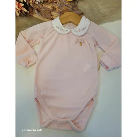 Body Infantil Rosa Bordado Floral Gola PARAÍSO - 14724