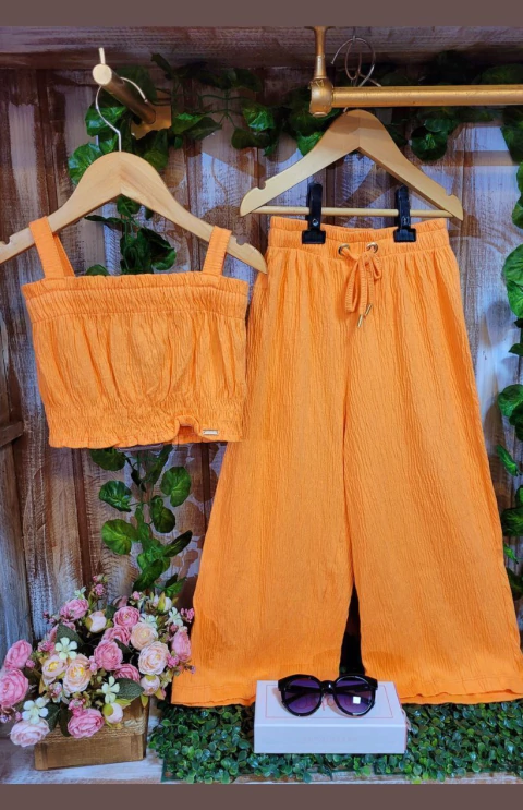 Conjunto Infantil Cropped Calça Wide Leg Wave Luxo Infanti - 67170