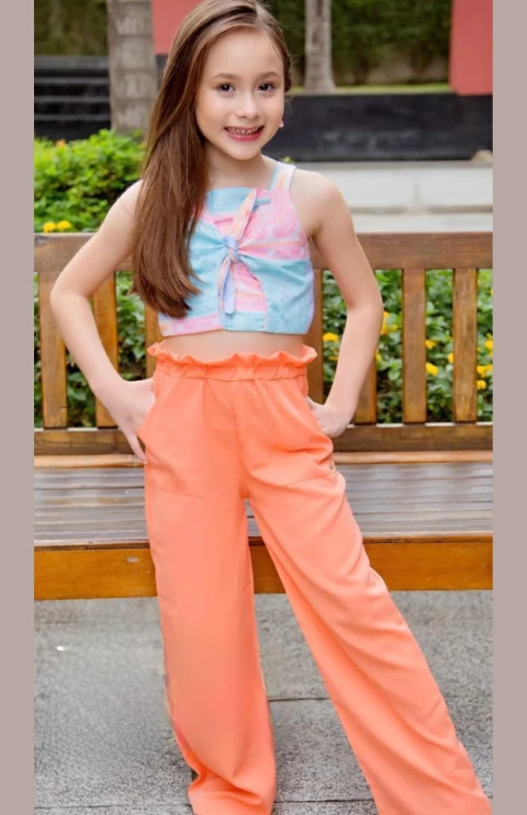 Conjunto Infantil Cropped Estampa Bandana e Calça Mon Sucré - 51138023210