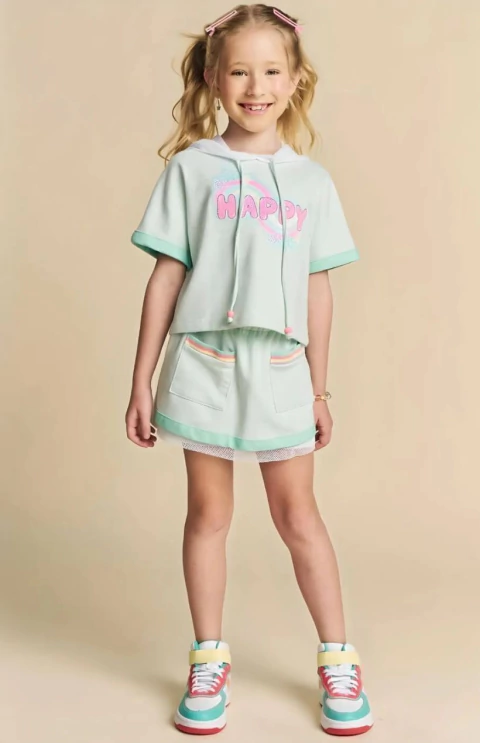 Conjunto Infantil Blusa Boxy e Shorts Saia Kukie - 75826