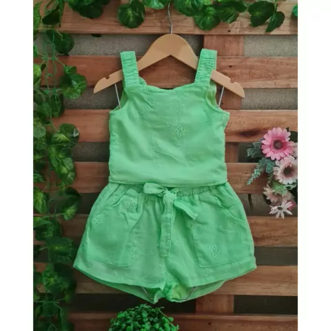 Conjunto Infantil Menina com Shorts em Laise Verde- 61263