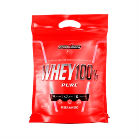 WHEY 100% PURE INTEGRALMEDICA 907G REFIL - MORANGO
