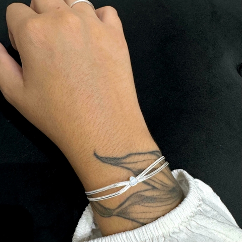 Pulseira de Prata Laminada Dupla Coração Polido