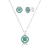Conjunto de Prata Quadrado com Círculo Cravejado Verde
