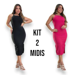 Kit 2 Vestidos Midi Feminino de Alça Básico Longo na internet