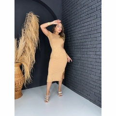 Vestido Midi Básico de Manga Com Fenda na internet