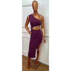 Vestido Midi com detalhe de Argola com Fenda Lateral Longo LVC18 - loja online