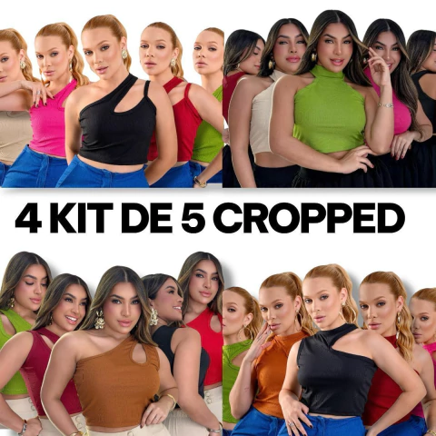 Super Kit com 20 Croppeds Femininos Canelados | 4 Kits de 5 Peças Variadas
