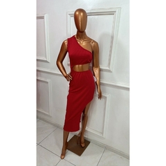 Vestido Midi com detalhe de Argola com Fenda Lateral Longo LVC18 - Dona Caah Conceito