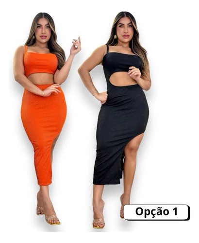 Kit 2 Vestidos Midi Feminino No Canelado De Alcinha - comprar online