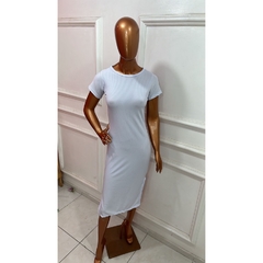 Vestido Midi Básico de Manga Com Fenda - Dona Caah Conceito