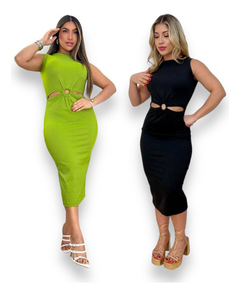 Kit 2 Vestidos Midi Com Detalhe De Argola Na Frente