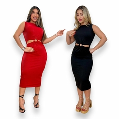 Kit 2 Vestidos Midi Com Detalhe De Argola Na Frente na internet