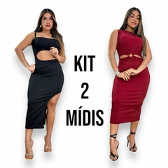 Kit 2 Vestidos Midi Feminino No Canelado De Alcinha e Com Detalhe de Argola - comprar online