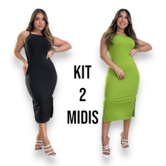 Kit 2 Vestidos Midi Feminino de Alça Básico Longo - Dona Caah Conceito