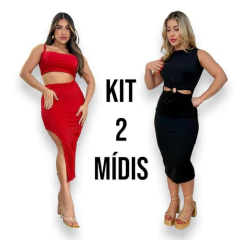 Kit 2 Vestidos Midi Feminino No Canelado De Alcinha e Com Detalhe de Argola na internet