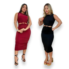 Kit 2 Vestidos Midi Com Detalhe De Argola Na Frente - Dona Caah Conceito