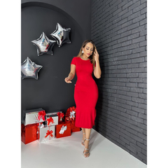 Vestido Midi Básico de Manga Com Fenda - Dona Caah Conceito