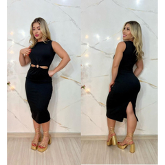 Vestido Feminino Midi No Canelado com detalhe de Argola na frente LVC20