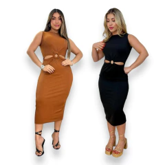 Kit 2 Vestidos Midi Com Detalhe De Argola Na Frente - Dona Caah Conceito
