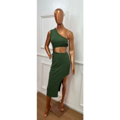 Vestido Midi com detalhe de Argola com Fenda Lateral Longo LVC18 - comprar online