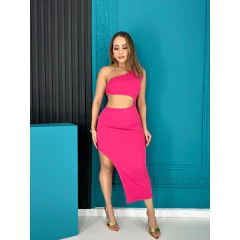 Vestido Midi com detalhe de Argola com Fenda Lateral Longo LVC18 - comprar online