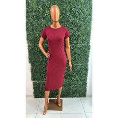 Vestido Midi Básico de Manga Com Fenda