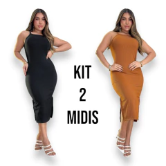 Kit 2 Vestidos Midi Feminino de Alça Básico Longo - loja online