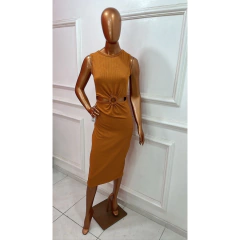 Vestido Feminino Midi No Canelado com detalhe de Argola na frente LVC20 na internet