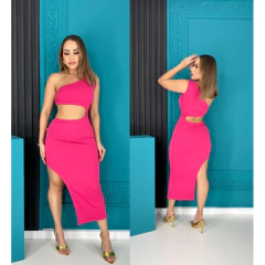 Vestido Midi com detalhe de Argola com Fenda Lateral Longo LVC18 - comprar online