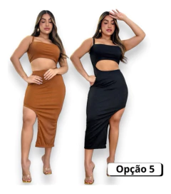 Kit 2 Vestidos Midi Feminino No Canelado De Alcinha