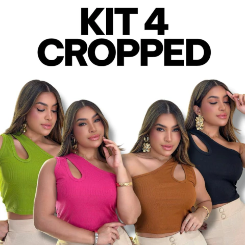Kit 4 Cropped Um Ombro Só Feminino – Tamanho Único M – Cores Variadas