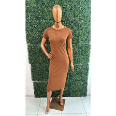 Vestido Midi Básico de Manga Com Fenda - comprar online