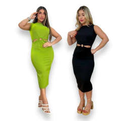 Kit 2 Vestidos Midi Com Detalhe De Argola Na Frente - comprar online