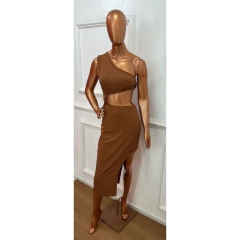 Imagem do Vestido Midi com detalhe de Argola com Fenda Lateral Longo LVC18