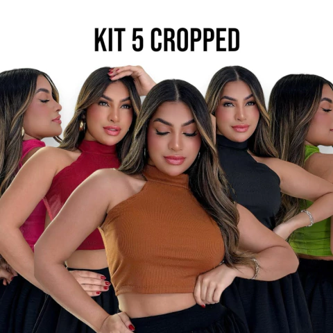 kit 5 Cropped Gola Alta Canelado Sem Manga