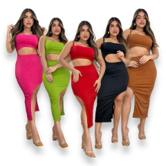 Kit 5 Vestidos Midi No Canelado Com Fenda Lateral - comprar online