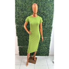 Vestido Midi Básico de Manga Com Fenda - Dona Caah Conceito