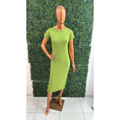 Vestido Midi Básico de Manga Com Fenda - Dona Caah Conceito