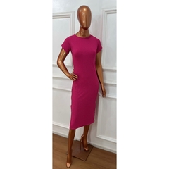 Vestido Midi Básico de Manga Com Fenda - comprar online