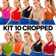 kit 10 Cropped Feminino no Canelado Várias Cores