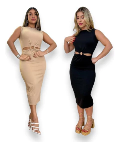 Kit 2 Vestidos Midi Com Detalhe De Argola Na Frente - loja online