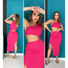 Vestido Midi com detalhe de Argola com Fenda Lateral Longo LVC18 - loja online