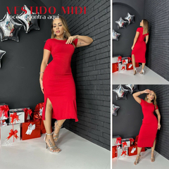 Vestido Midi Básico de Manga Com Fenda - comprar online