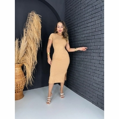 Imagem do Vestido Midi Básico de Manga Com Fenda
