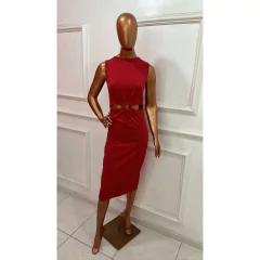 Vestido Feminino Midi No Canelado com detalhe de Argola na frente LVC20