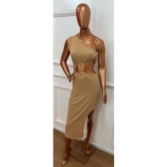 Vestido Midi com detalhe de Argola com Fenda Lateral Longo LVC18