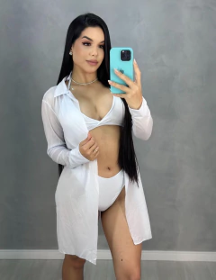 Camisa Saída De Praia Tule Sem Botão Manga Longa na internet