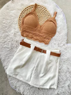 Shorts Saia Feminino Alfaiataria Com Cinto 2 Peças Shorts Atrás na internet