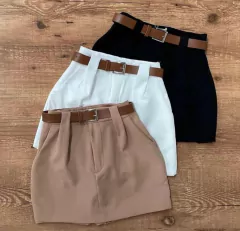 Shorts Saia Feminino Alfaiataria Com Cinto 2 Peças Shorts Atrás - loja online